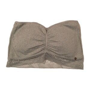Lucky Brand Womens Seamless Bandeau Bra Gray Large Removable Pads Lace Strapless